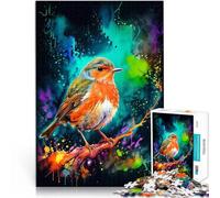 Rompecabezas de 1000 piezas para adolescentes Robin in Watercolor Splatter Quizspiel Jedes Stück ist einzigartig Anspruchsvolles Familienspiel52x38cm
