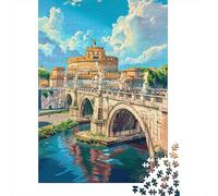 Rompecabezas De 1000 Piezas para Adolescentes Rome Cityscape with Bridge-2 Rompecabezas para Adultos Juegos De Relajación Ensamblaje De Patrones Diversión En Casa Actividades, 70x50cm/1000pcs