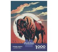 Rompecabezas De 1000 Piezas para Adolescentes Rompecabezas American Bison Illustration with Sunset Backdrop Rompecabezas para Adultos Juego Práctico Patrón De Montaje 38x26cm/1000