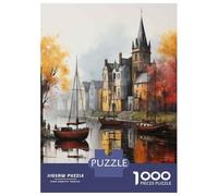 Rompecabezas De 1000 Piezas para Adolescentes Rompecabezas Autumn Canal Scene with Boats Rompecabezas Juguetes DIY Decoración del Hogar Regalos Y Cumpleaños Únicos 70x50cm/1000pcs