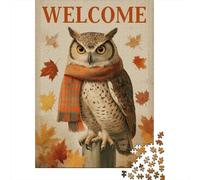 Rompecabezas De 1000 Piezas para Adolescentes Rompecabezas Autumn Owl Welcome Sign Rompecabezas Juguetes DIY Decoración del Hogar Regalos Y Cumpleaños Únicos 52x38cm/1000pcs