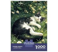 Rompecabezas De 1000 Piezas para Adolescentes Rompecabezas Black and White Cat Sleeping in Flowers Rompecabezas para Adultos Juego Familiar Análisis Y Lógica Cumpleaños 70x50cm/1000p