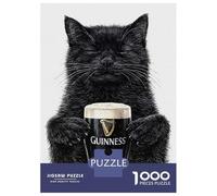 Rompecabezas De 1000 Piezas para Adolescentes Rompecabezas Black Cat Holding Guinness Beer Rompecabezas para Adultos Juego Familiar Análisis Y Lógica Cumpleaños 38x26cm/1000pcs