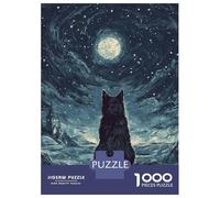 Rompecabezas De 1000 Piezas para Adolescentes Rompecabezas Black Cat Under The Moon Rompecabezas para Adultos Juegos Relajantes Desafío Difícil 38x26cm/1000pcs