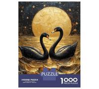 Rompecabezas De 1000 Piezas para Adolescentes Rompecabezas Black Swans Under Golden Moon Painting Rompecabezas para Adultos Juegos Relajantes Desafío Difícil 52x38cm/1000pcs