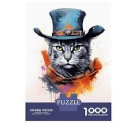Rompecabezas De 1000 Piezas para Adolescentes Rompecabezas Cat As A Cowboy Painting Rompecabezas para Adultos Juego Práctico Una Obra De Arte para Cumpleaños, Navidad 38x26cm/1000pcs