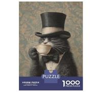 Rompecabezas De 1000 Piezas para Adolescentes Rompecabezas Cat in Top Hat with Tea Rompecabezas Juguetes DIY para La Diversión Familiar para Cumpleaños, Navidad 52x38cm/1000pcs