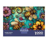 Rompecabezas De 1000 Piezas para Adolescentes Rompecabezas Colorful Bees and Flowers Art Print Rompecabezas para Adultos Juego Práctico Patrón De Montaje 38x26cm/1000pcs