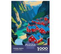 Rompecabezas De 1000 Piezas para Adolescentes Rompecabezas Colorful Fjord Village Illustration Juego Práctico Carrera De Velocidad Manual Oferta como Regalos para Toda La Familia 70x50cm/1000pcs