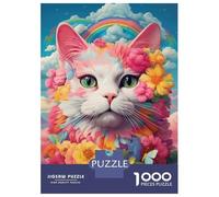 Rompecabezas De 1000 Piezas para Adolescentes Rompecabezas Colorful Flower Cat Art Print para Adolescentes Juegos Divertidos Una Obra De Arte para Cumpleaños, Navidad 52x38cm/1000pcs