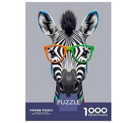 Rompecabezas De 1000 Piezas para Adolescentes Rompecabezas Colorful Portrait of A Zebra with Glasses Rompecabezas Juego De Ingenio Mejora La Memoria Difícil Y Desafiante 38x26cm/1000pcs