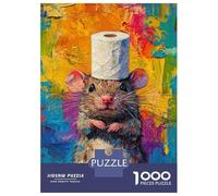 Rompecabezas De 1000 Piezas para Adolescentes Rompecabezas Colorful Rat with Toilet Paper Hat Rompecabezas Juegos Relajantes Una Obra De Arte Cumpleaños 70x50cm/1000pcs