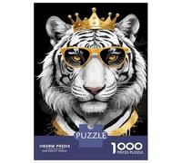 Rompecabezas De 1000 Piezas para Adolescentes Rompecabezas Cool Tiger with Crown and Glasses Rompecabezas para Adultos Juegos Relajantes Desafío Difícil 70x50cm/1000pcs