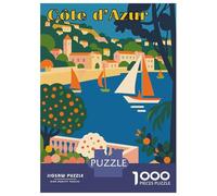 Rompecabezas De 1000 Piezas para Adolescentes Rompecabezas Côte DAzur Vintage Travel para Adultos Juego Familiar Análisis Y Lógica Ayuda Al Cerebro A Ejercitarse 52x38cm/1000pcs