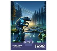 Rompecabezas De 1000 Piezas para Adolescentes Rompecabezas Cyber Bear Fishing in A Glowing Forest para Adolescentes Juegos Divertidos Una Obra De Arte para Cumpleaños, Navidad 70x50cm/1000pcs