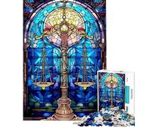 Rompecabezas de 1000 Piezas para Adolescentes Rompecabezas de balanza de la Justicia con diseño de vidrieras para Adultos Juguete Decorativo para Pared Mejora la Memoria cumpleaños