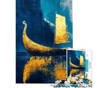 Rompecabezas de 1000 Piezas para Adolescentes Rompecabezas de Barco Vikingo Dorado para Adultos Juguetes de Bricolaje Carrera de Velocidad Manual Oferta como Regalo para Toda la Familia (38x26cm)