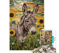 Rompecabezas de 1000 Piezas para Adolescentes Rompecabezas de Burro en Girasol para Adultos Juego Familiar Desafío difícil Regalos para Reducir el estrés (Tamaño 38x26cm)