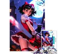 Rompecabezas de 1000 Piezas para Adolescentes Rompecabezas de Chica gótica con Motosierra Actividades Divertidas en casa una Obra de Arte Juguetes de Bricolaje para Mayores de 14 años (38x52cm)