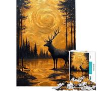 Rompecabezas de 1000 piezas para adolescentes Rompecabezas de ciervo dorado en un paisaje forestal Rompecabezas para adultos Juguete para decoración de pared Mejora la memoria Reduce el estrés Regalos