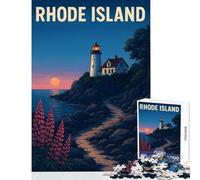 Rompecabezas de 1000 Piezas para Adolescentes Rompecabezas de Faro de Rhode Island al Atardecer Juguetes antiestrés Ideas de Regalos Juego Familiar Entrena tu Cerebro y Tus Manos tamaño 50x75cm