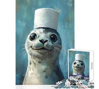 Rompecabezas de 1000 Piezas para Adolescentes Rompecabezas de Foca con Sombrero Juguetes antiestrés Regalos de Amigo Secreto Juegos de relajación Mejora del Amor en Pareja tamaño 50x75cm