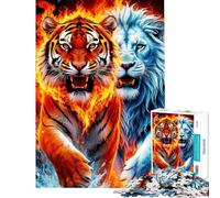 Rompecabezas de 1000 Piezas para Adolescentes Rompecabezas de Fuego y Hielo Rompecabezas de Tigre y león para Adultos Juegos Divertidos Decoración cumpleaños y Navidad (tamaño 38x26cm)