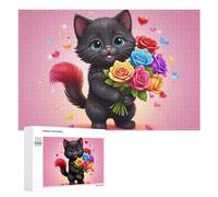 Rompecabezas de 1000 piezas para adolescentes, rompecabezas de gato negro con flores coloridas para adultos, juego práctico, difícil interacción entre padres e hijos, 1000 piezas