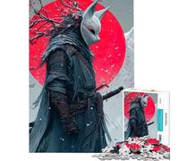 Rompecabezas de 1000 Piezas para Adolescentes Rompecabezas de Guerrero con máscara de Zorro y Sol Rojo Juegos relajantes Divertidos y con Humor para cumpleaños y Navidad (tamaño 38x26cm)