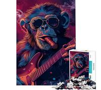 Rompecabezas de 1000 Piezas para Adolescentes Rompecabezas de Guitarra Rockin Monkey y cigarros para Adultos Juego Familiar para Mejorar la Memoria Actividades Divertidas en casa (tamaño 50x75cm)