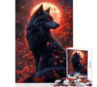 Rompecabezas de 1000 Piezas para Adolescentes Rompecabezas de Lobo Negro bajo la Luna de Sangre Juguetes antiestrés Regalos de cumpleaños Juego de ingenio interacción Entre Padres e Hijos 38x26cm