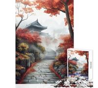 Rompecabezas de 1000 Piezas para Adolescentes Rompecabezas de otoño Camino del Templo Juguetes para armar Regalos para Amigos Secretos Juegos Familiares con póster a Juego y Hoja de Trivia (50x75cm)