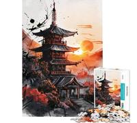 Rompecabezas de 1000 Piezas para Adolescentes Rompecabezas de Pagoda Japonesa al Atardecer Juegos relajantes Divertidos y con Humor para cumpleaños y Navidad (Tamaño 38x52cm)