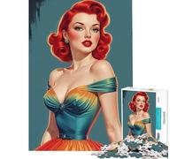 Rompecabezas de 1000 Piezas para Adolescentes Rompecabezas de Pelirroja con Vestido Degradado Estilo Pin-up Vintage Juguetes educativos Juegos educativos para Aprender Ideas de Regalos educativos