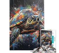 Rompecabezas de 1000 Piezas para Adolescentes Rompecabezas de Pintura de Tortugas para Adultos Juego práctico Que Mejora la Memoria cumpleaños y Navidad (tamaño 38x52cm)