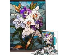 Rompecabezas de 1000 Piezas para Adolescentes Rompecabezas de Ramo de orquídeas de vidrieras para Adultos Juegos Familiares Decoración Actividades Divertidas en casa (Tamaño 38x52cm)