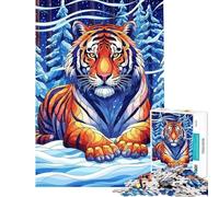 Rompecabezas de 1000 Piezas para Adolescentes Rompecabezas de Tigre estilizado en un Bosque Invernal Rompecabezas para Adultos Juego Familiar Desafío difícil Regalos para Reducir el estrés (38x52cm)
