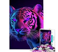 Rompecabezas de 1000 Piezas para Adolescentes Rompecabezas de Tigre neón Juegos Familiares decoración del hogar interacción Entre Padres e Hijos (tamaño 38x26cm)