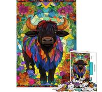 Rompecabezas de 1000 Piezas para Adolescentes Rompecabezas de Toro con vidrieras para Adultos Juego Familiar Desafío difícil Regalos para Reducir el estrés (Tamaño 50x75cm)