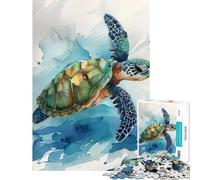 Rompecabezas de 1000 Piezas para Adolescentes Rompecabezas de Tortuga Marina en Acuarela Juguetes de decoración para el hogar análisis y lógica cumpleaños (75x50cm)