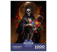 Rompecabezas De 1000 Piezas para Adolescentes Rompecabezas Death, Santa Muerte with Roses Rompecabezas Juegos Relajantes Una Obra De Arte Cumpleaños 52x38cm/1000pcs