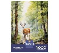 Rompecabezas De 1000 Piezas para Adolescentes Rompecabezas Deer in The Forest Painting para Adolescentes Juegos Divertidos Una Obra De Arte para Cumpleaños, Navidad 52x38cm/1000pcs