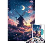 Rompecabezas de 1000 Piezas para Adolescentes Rompecabezas del Camino del Molino de Viento a la luz de la Luna para Adultos Alivia el estrés Interacción Entre Padres e Hijos Regalo Regalos