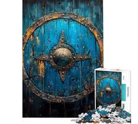 Rompecabezas de 1000 Piezas para Adolescentes Rompecabezas del Escudo Vikingo Azul para Adultos Juego de ingenio Difícil Regalos para Amigos y Familiares (tamaño 38x52cm)