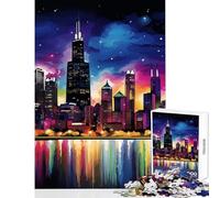 Rompecabezas de 1000 Piezas para Adolescentes Rompecabezas del Horizonte de Chicago Juguetes de Bricolaje Grandes Regalos y Juguetes Juego Educativo interacción Entre Padres e Hijos tamaño 50x75cm