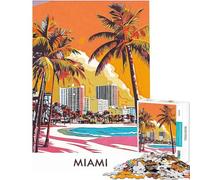 Rompecabezas de 1000 Piezas para Adolescentes Rompecabezas del Horizonte de Miami Beach para Adultos Juegos relajantes antiestrés Gran Regalo para los Amantes de los Videojuegos (tamaño 38x26cm)