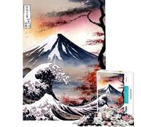 Rompecabezas de 1000 Piezas para Adolescentes Rompecabezas del Monte Fuji Kanagawa y Olas para Adultos Juegos Divertidos Arte de Pared Ayuda a ejercitar el Cerebro (tamaño 38x52cm)