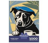 Rompecabezas De 1000 Piezas para Adolescentes Rompecabezas Dog in Beret with Coffee Juego Práctico Carrera De Velocidad Manual Oferta como Regalos para Toda La Familia 52x38cm/1000pcs