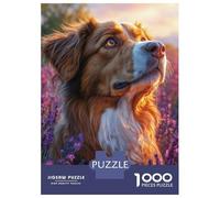 Rompecabezas De 1000 Piezas para Adolescentes Rompecabezas Dog in Lavender Field Portrait Rompecabezas Juegos Relajantes Una Obra De Arte Cumpleaños 38x26cm/1000pcs