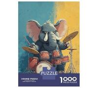 Rompecabezas De 1000 Piezas para Adolescentes Rompecabezas Elephant Drummer Cartoon Illustration Rompecabezas para Adultos Juegos Relajantes Desafío Difícil 70x50cm/1000pcs